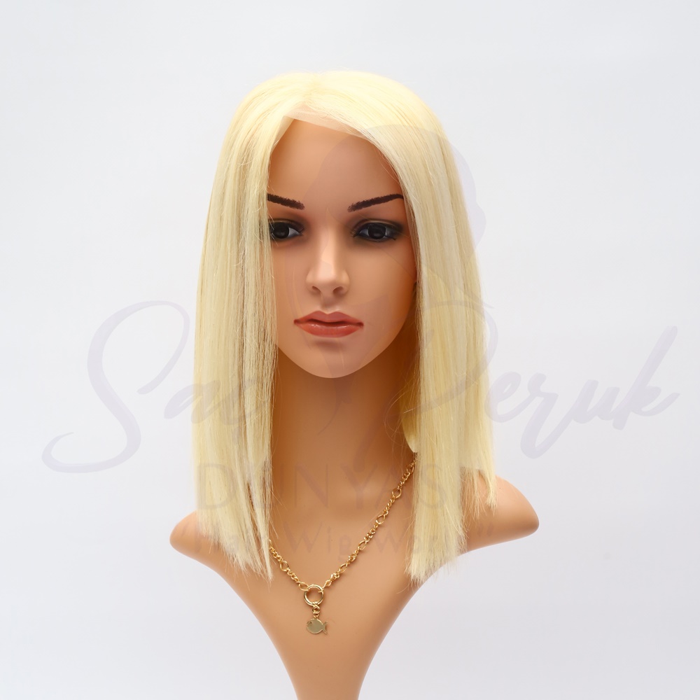 Tül Peruk Gerçek Saç Kısa Boy Platin